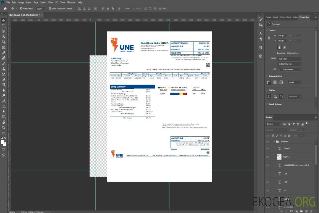 Modèle de facture de services publics de Cuba Empresa Electrica aux formats Word et PDF template